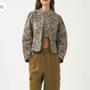 Antik Batik Zena Quilted Jacket Womens XS Green Paisley Cropped Cotton ZENA1JKT